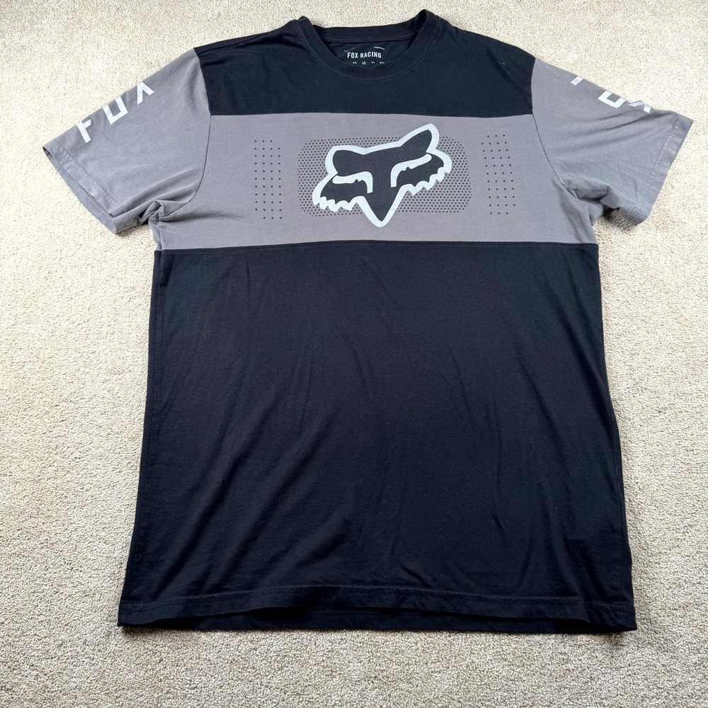 Fox Racing Mens Mirer Crew T Shirt Mens Large Gray Black Cotton Graphic Pullover